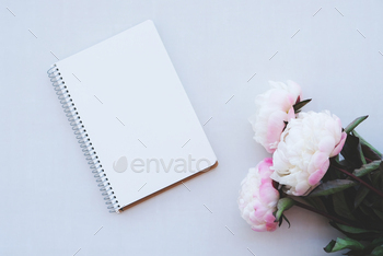 Mockup of open notebook with blank page.