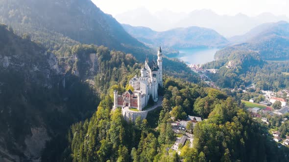 Neuschwanstein Castle, Bavaria, Germany - Aerial 1080p 24fps, Left Tracking Rotation Movement