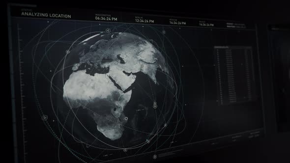 Globe Interaction System Concept Connected To Satellite Analyzing Location alt