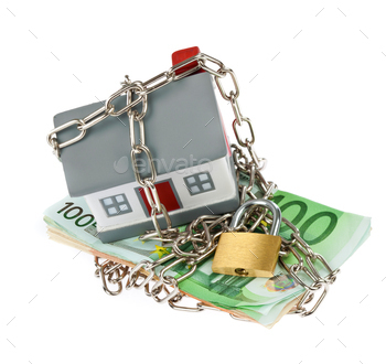House with bills, chain and padlock