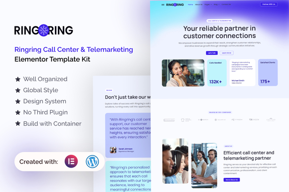 Ringring -  Call Center & Telemarketing Elementor Pro Template Kit