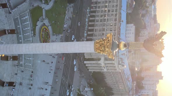 Vertical Video  Monument in the Center of Kyiv Ukraine