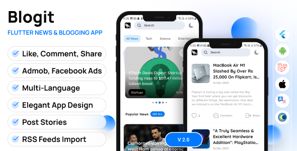Blogit- Flutter Blog App and Website, News App with Laravel Admin Panel - Travel, News