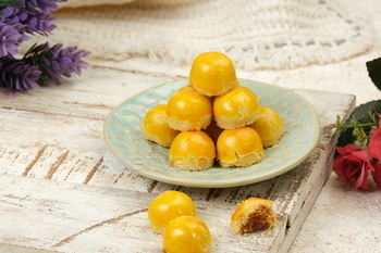 Pineapple tart or nanas tart or nastar cookies. cookies with pineapple jam inside on bright mood