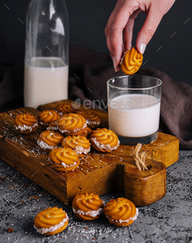 Dunking butter cookies in milk