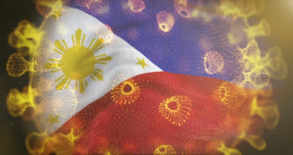 Philippines Flag With Coronavirus Microbe Centered 