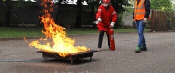 corporate safety - exercise during a firefighting course