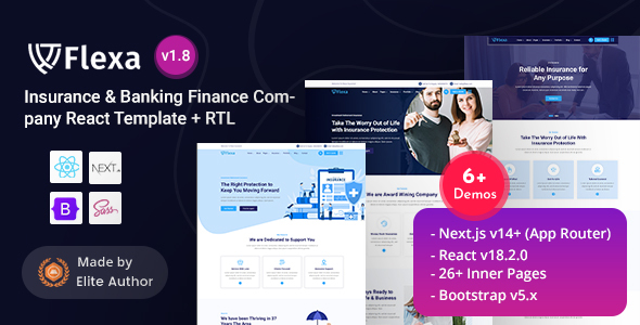Flexa - Insurance & Banking Finance React Nextjs 14+ Template