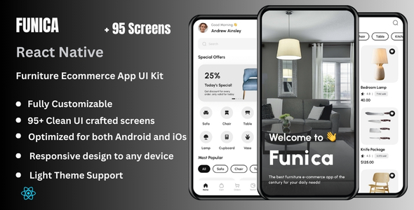 Funica - Furniture Ecommerce React Native Expo App Ui Kit