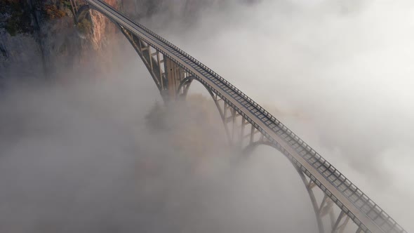 Aerial Video of the Magnificent Djurdjevica Bridge Over the Tara River Canyon in the Northern Part