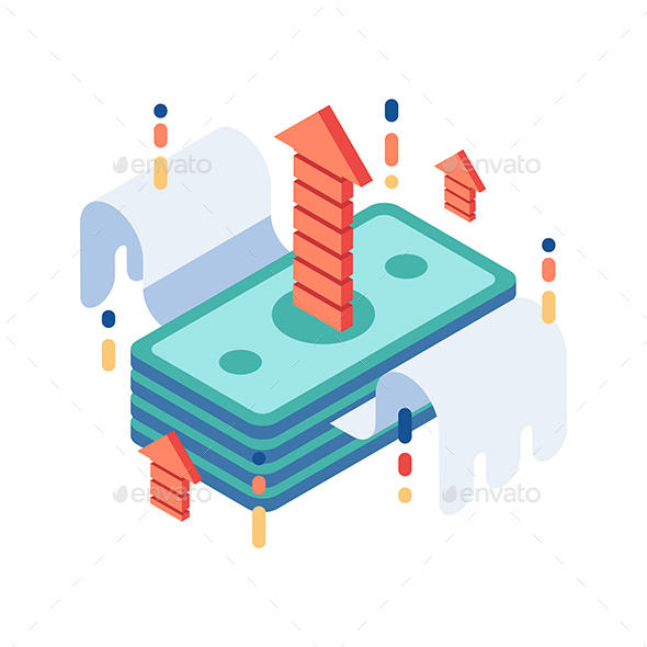 Isometric Money Banknote Flying Up
