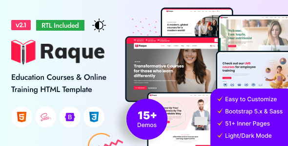 Raque - Education Courses & Online Training Bootstrap 5 Template