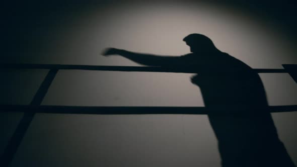 Silhouette of a Man During Boxing Training on a Ring