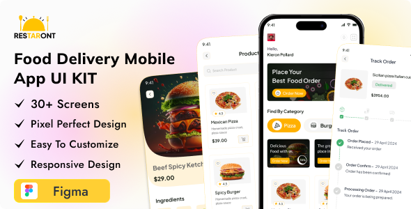 Restaront - Food Delivery Mobile App UI Kit For Figma