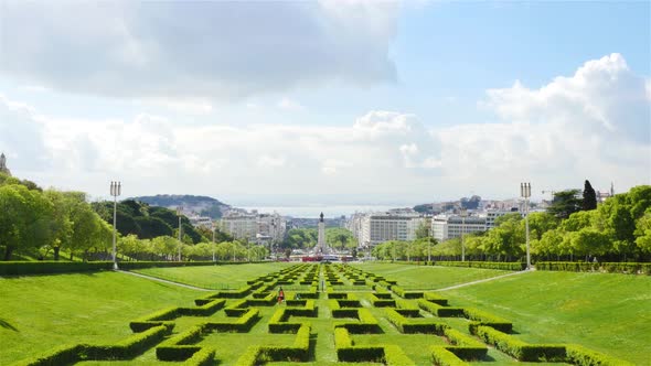 4K view of Edward vii park in Lisbon, Portugal - UHD