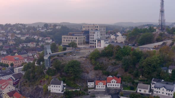 Floyheia Glass Lift With Government Office At Center of Arendal In Norway. - aerial