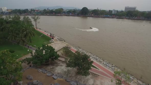 Aerial Shot of Surat Thani, River and CitySurat Thani Province, Thailand