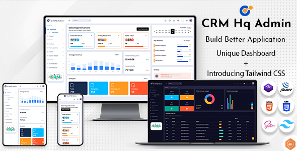 CRMHq Admin – Tailwind CSS Dashboard Template – 0 Sold!