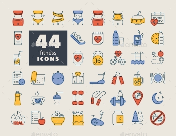 Fitness and Health Vector Icon Set