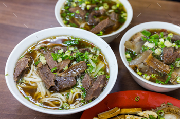 Braised beef noodle soup in restaurant