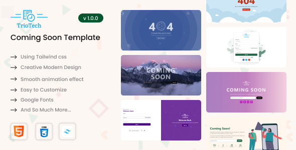 TrioTech - Multipurpose Tailwind Coming Soon, Login, Register, and Error Pages Kit