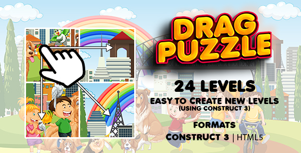 Drag Puzzle Game (Construct 3 | C3P | HTML5) Automatically Cut the Puzzle Pieces