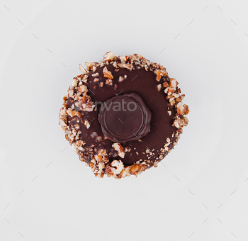 Chocolate cookie on white plate