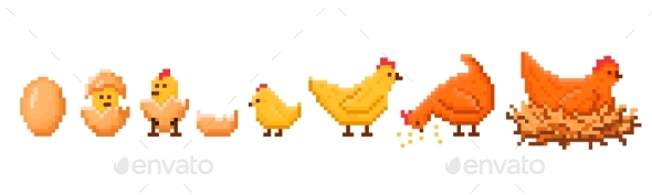 Pixel Art Chicken Hatching