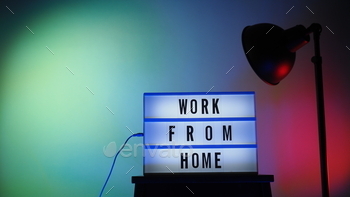 Work from home light box in studio. WFH Text on lightbox.
