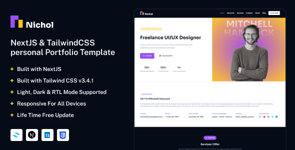 Nichol – Next.js & Tailwind CSS Personal Portfolio Template – 0 Sold!