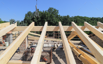 construction site - renovation of a roof - wooden beams
