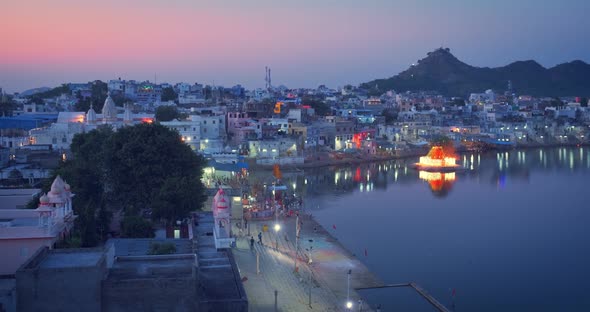 View of Famous Indian Hinduism Pilgrimage Town Sacred Holy Hindu Religious City Pushkar with Pushkar