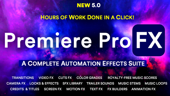 Premiere Pro FX Plugins Extension I Video Effects - Transitions - Animations - SFX - Music