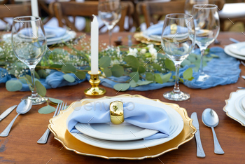 Decoration of a table for a wedding reception.