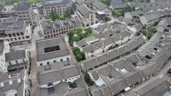 Buildings of Xijin Ferry in Zhenjiang, China Aerial