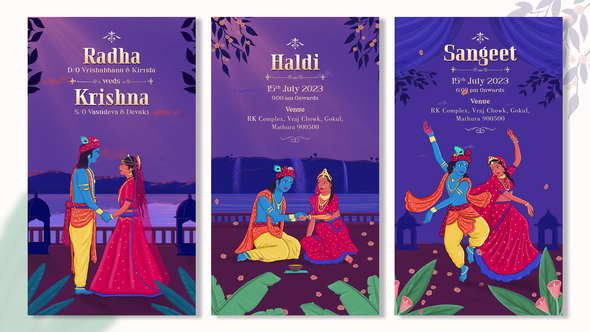 Krishna Theme Indian Wedding Invitation Card