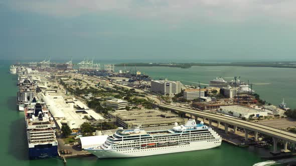 Aerial drone video Port of Miami FL USA