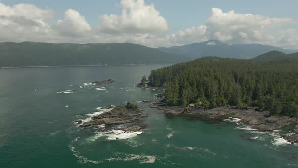 Beautiful Aerial Landscape View of the Rocky Pacific Ocean Coast in the Southern Vancouver Island du
