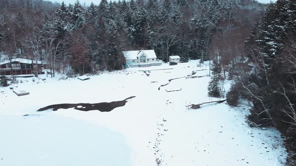 Aerial view with beautiful cottage at above Eagle Lake, Canada