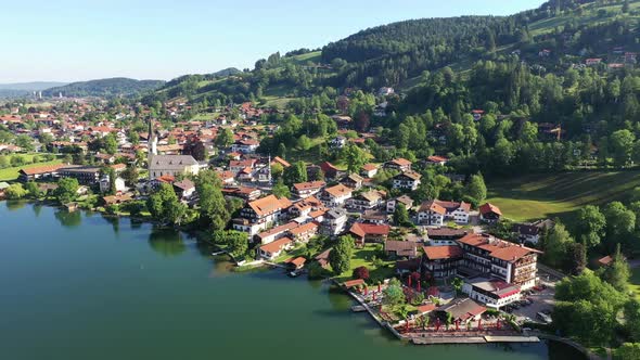 Aerial view of the town Schliersee and lake Schliersee, Bavaria