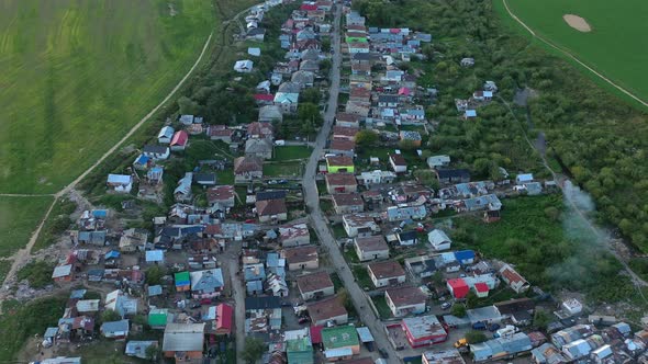 Aerial view of a Roma settlement in the village of Jarovnice in Slovakia