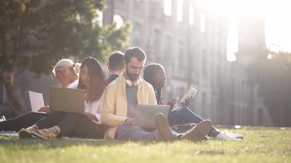 Diverse Students Studying Outdoors on Sunny Day