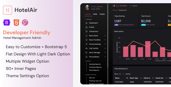 HotelAir - Bootstrap Hotel Management Admin Dashboard Template