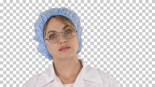 Medical doctor woman going, Alpha Channel