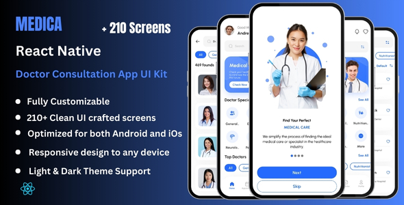 Medica Pro - Doctor Appointment Booking & Consultation React Native CLI App Ui Kit