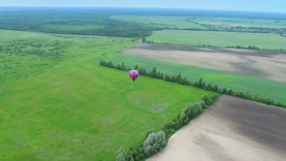 Beautiful Aerial Landscape View Shot, Blue Horizon, Suburb, Air Balloon Pov