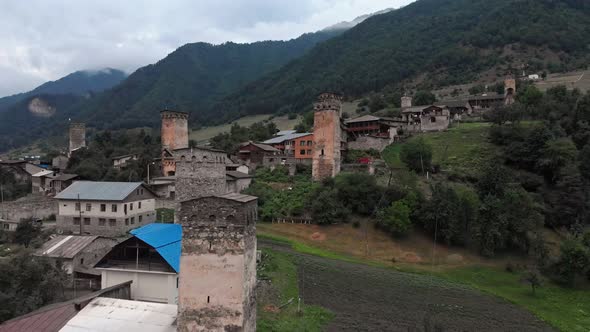 Mestia Village with Typical Tower Houses