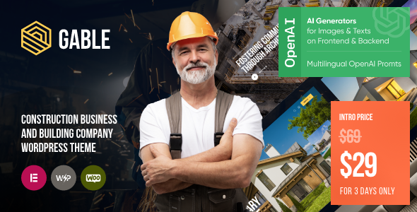 Gable – Construction & Building WordPress Theme – 0 Sold!