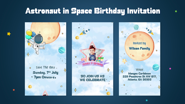 Astronaut in Space Birthday Invitation
