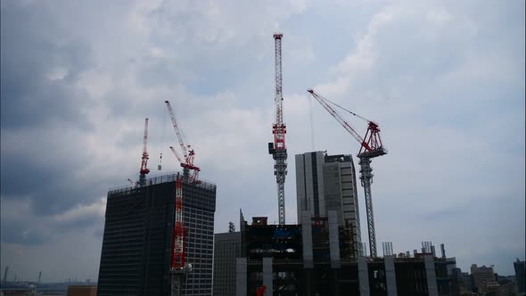 Time lapse construction crane site of building